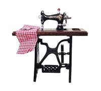 Juego de máquina de coser en miniatura de madera con tijeras y tela para casas de muñecas realistas, decoración de escenas, accesorios de casas de muñecas