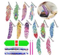 Juego de marcadores de pintura de diamante - 12 piezas 5D DIY pintura de diamantes marcapáginas para niños adultos con colgante de cristal para niñas marcas laterales