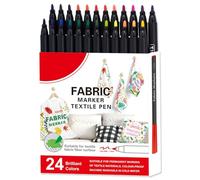 Juego de marcadores de tela - 12/24 colores lavables e impermeables bolígrafos de tela para ropa, lienzo, camisetas, bolsos, zapatos | Pintura infantil, arte textil DIY, personaliza algodón poliéster