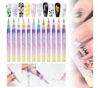 Juego de marcadores profesionales para manicura con 12 colores intensos para ideas de diseño de manicura creativa, diseño artístico preciso (blanco, 1,4 x 14,8 x 13,8 cm)