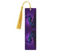 Juego de marcapáginas de madera con patrón de pavo real morado con borlas, 5 piezas, suministros de estudio únicos, regalos para lectores