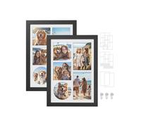 SONGMICS Marco con 6 Fondos, Juego de 2 Marcos de Fotos, Collage de Marco, 4x6, o 4x4, Sin Clavos, 36,5 x 26 cm, Negro Ceniza RPF024B02