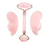 Juego De Masajeador Facial Adelgazante, Rodillo De Cuarzo Rosa, Rodillo De Masaje Facial De Jade Natural, Masajeador De Piel Con Piedra, Herramienta De Elevación