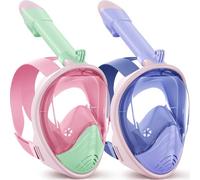 Juego de máscara de buceo para niños, máscara completa con tecnología antivaho y antifugas, sistema respiratorio, visión gran angular, incluye soporte para cámara y bolsa de red para niños