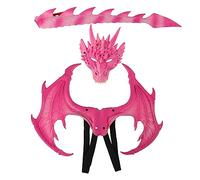 Juego de máscara de cola de alas de dinosaurio para niños, disfraz de dragón para fiestas de actuaciones en escenario, color rojo rosa, 30 x 24