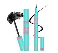 Juego de máscara negra y delineador de ojos líquido, resistente al agua, kit de maquillaje de ojos negro - Embellece tu mirada con un impulso natural y duradero para las pestañas y pigmentado (V15)