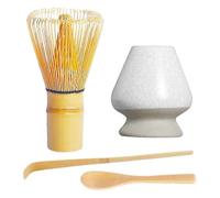 Juego de Matcha 4pcs Batidor de bambú hecho a mano (Chasen) y cuchara de té tradicional, cuchara de Matcha y soporte de cerámica para batidor