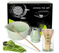 Juego de matcha, cuenco de matcha con boquilla, agitador de matcha, escoba matcha, cuchara de matcha, juego de té matcha de cerámica, juego de 4 piezas para los amantes del matcha, perfecto para la