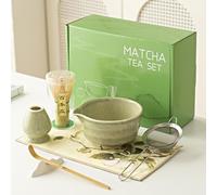 Juego de matcha, juego tradicional de ceremonia de té matcha, 7 piezas, incluye cuenco de matcha, soporte para batidor de matcha, batidor y cuchara, colador, accesorios de matcha para los amantes del