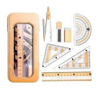 Juego de matemáticas con brújula y transportador, juego de 8 piezas geométricas en lata de almacenamiento, bonitos suministros de papelería para estudiantes de secundaria, equipo de dibujo para niñas