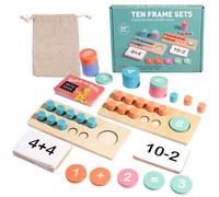 Juego de matemáticas de madera con diez marcos, tablero de madera con diez marcos - Marco de matemáticas manipulativo | Materiales de aprendizaje de manipulación matemática para el aula de maestros de