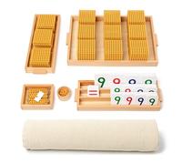 Juego de Materiales Cuentas Doradas Montessori, Juguetes Banco Matemáticas con Alfombra Estudio, Manipuladores Elementales Madera para Decimal