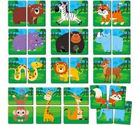 Juego de Memoria de Animales de la Selva, 28 Tarjetas Gruesas Juego de Emparejamiento de Cabezas y Colas de Animales Salvajes, 1-5 Jugadores, Juego de Memoria para Edades a Partir de 18 Meses