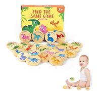 Juego de memoria de dinosaurio para 24 pares de azulejos redondos gruesos, educativo prehistórico a juego, diseño de seguridad de borde liso, actividad de concentración cognitiva, regalo