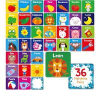 Juego de Memoria en Español, 72 Tarjetas de Emparejamiento de Primeras Palabras para Niños, 36 Pares de Tarjetas de Memoria, Juguetes Educativos, Actividades de Aprendizaje para Niños de 4, 5 y 6 Años