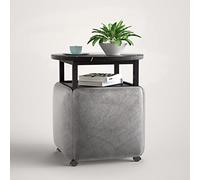 Juego de mesa auxiliar 5 en 1 con taburetes apilables, otomana y mesa de café, silla cúbica con ruedas giratorias para sala de estar y oficina en casa, gris y negro