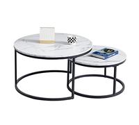 Juego de mesa auxiliar redonda de 2 piezas, mesa de centro de estilo industrial con patas de metal, parte superior de mármol sintético de MDF, grande de 60 x 60 x 45 cm y pequeña de 40 x 40 x 35 cm