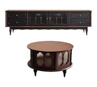 Juego de mesa auxiliar retro de madera maciza para salas de estar pequeñas, sensación de lujo ligera, mesa baja redonda de estilo medio, E1