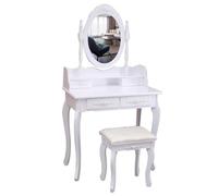 Juego de mesa blanca para niños con asa y taburete de 4 deniers, escritorio de maquillaje para niñas para dormitorio, tocador de piel P para niños