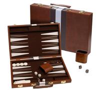 Juego de mesa de backgammon, funda de cuero de lujo, interior de fieltro, marrón, juego clásico de backgammon, juego de mesa popular, juegos de mesa (XL (21 pulgadas)