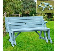 Juego de mesa de banco de picnic convertible, muebles de exterior intercambiables transformables con agujero para sombrilla para jardín, patio, porche, patio