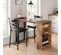 Juego de mesa de bar con taburete de bar, mesa de comedor con 3 estantes, mesa alta con 2 taburetes de bar acolchados de poliuretano, juego de mesa de bar para 4 personas, industrial con estructura de
