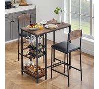 Juego de mesa de bar con taburete, juego de mesa de bar de 3 piezas con 2 sillas acolchadas, mesa de comedor con estantes laterales, 2 botelleros y soporte para cristal, juego de comedor en diseño