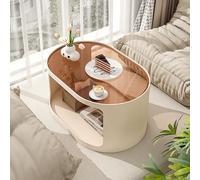 Juego de mesa de café, moderna mesa de centro ovalada de cristal con almacenamiento, no requiere montaje, ideal para sala de estar y espacios pequeños