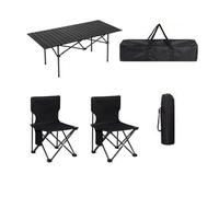 Juego de mesa de camping plegable portátil y ligera con 2 sillas, bolsa de transporte compacta de alta capacidad de carga para picnics al aire libre, barbacoas y viajes (120 cm, negro)