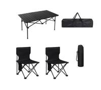 Juego de mesa de camping portátil y ligera con 2 sillas, alta capacidad de carga, incluye bolsa de transporte, perfecta para picnics y actividades al aire libre. Tamaño: 95 cm. Color: negro