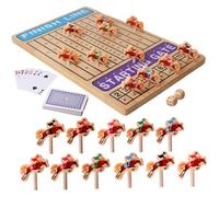 Juego de Mesa de Carreras de Caballos, Tablero de 30 x 48 cm con 11 Caballos de Madera, 2 Dados y Cartas, Ideal para cumpleaños o Fiestas.