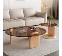 Juego de mesa de centro de cristal, base de madera, diseño minimalista de anidación para un fácil montaje y limpieza, ideal para sala de estar