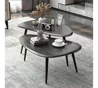 Juego de mesa de centro ovalada negra moderna de mediados de siglo, elegantes mesas anidables para sala de estar, oficina en casa y cafetería, mesa central grande con mesa auxiliar moderna