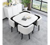 Juego de mesa de cocina redonda de 5 piezas con 4 sillas, muebles de comedor elegantes para oficina en casa y conferencias, perfecto para reuniones familiares y entretenimiento