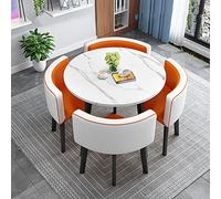 Juego de mesa de cocina redonda moderna que ahorra espacio, mesa de comedor con 4 sillas de tela, 90 x 90 x 75 cm, ideal para oficina en casa o área de recepción