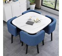 Juego de mesa de comedor azul para 4 personas, mesa de conferencias cuadrada con sillas, ideal para comedor y pequeños espacios de reunión y diseño