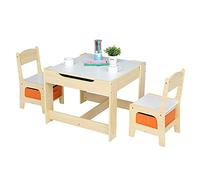 Juego de mesa de comedor con 2 sillas, niños de 2 caras (negro y blanco), 2 cajas de almacenamiento para dibujo, comedor, estudiar, juego-61,561,548 cm