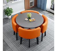 Juego de mesa de comedor con 4 sillas, moderna mesa de cocina redonda y sillas de tela para oficina en casa y recepción, diseño que ahorra espacio