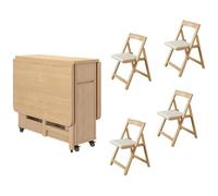 Juego de mesa de comedor con 4 sillas y ruedas, plegable y extensible, ahorro de espacio, mueble de cocina para pequeños comedores
