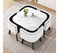 Juego de mesa de comedor contemporánea redonda de 5 piezas con mesa de 80 cm y 4 sillas, ideal para sala de estar, oficina o cocina, estilo y diseño modernos