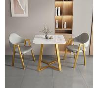Juego de mesa de comedor cuadrada de estilo nórdico de 3 piezas, parte superior de pizarra con acabado de mármol, marco de acero, ideal para espacios pequeños, 80 x 80 x 75 cm, mesa de negociación