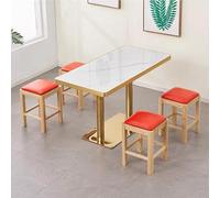 Juego de mesa de comedor cuadrada de madera maciza con parte superior de mármol y patas de metal, estilo moderno de granja para cocina, comedor, oficina en casa, juego de 5 piezas en color rojo