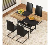 Juego de mesa de comedor de 160 x 90 cm con estante, mesa de comedor rectangular con espacio de almacenamiento y 4 sillas de comedor de tela tecnológica, moderno juego de sillas de mesa para comedor