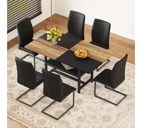 Juego de mesa de comedor de 160 x 90 cm con estante, mesa de comedor rectangular con espacio de almacenamiento y 6 sillas de comedor de tela tecnológica, moderno juego de sillas de mesa para comedor