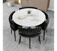 Juego de mesa de comedor de 5 piezas, mesa redonda de mármol sintético con 4 sillas de piel sintética, moderna mesa de cocina o reunión que ahorra espacio, acabado gris