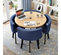Juego de mesa de comedor de cocina para 4 personas, mesa redonda de 31.5in / 80 cm con sillas de poliuretano azul, muebles modernos de ocio para cocina, salón, sala de estar, oficina pequeña y