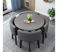 Juego de mesa de comedor de cuero con 4 sillas negras, muebles de cocina redondos/cuadrados que ahorran espacio para comedor, sala de estar, perfecto para comidas de 4 personas