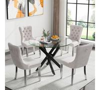 Juego de mesa de comedor de lujo de 5 piezas para mesa redonda de cristal de 4 a 36 pulgadas con 4 sillas beige y patas de metal negro, muebles modernos de cocina y comedor