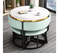 Juego de mesa de comedor de mármol de 4 piezas con respaldo de poliuretano, doble como mesa de centro/escritorio de negociación, para cocina, sala de estar, sala de conferencias pequeña