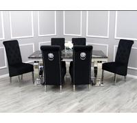 Juego de mesa de comedor de mármol negro de lujo con 8 sillas, mesa de 2 m con 8 sillas, opción azul disponible, elegante colección Ariana